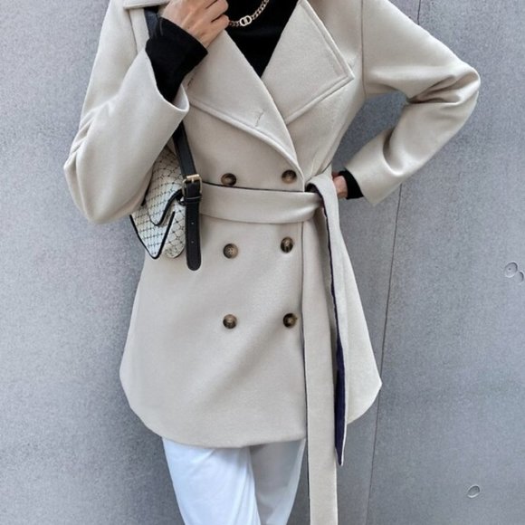 Beige Business Classic Double Breasted Lapel Neck - Picture 2 of 10